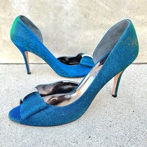 J.RENEE blue sparkle heels dorsay bow sparkly green formal pumps SKYLAR party 13